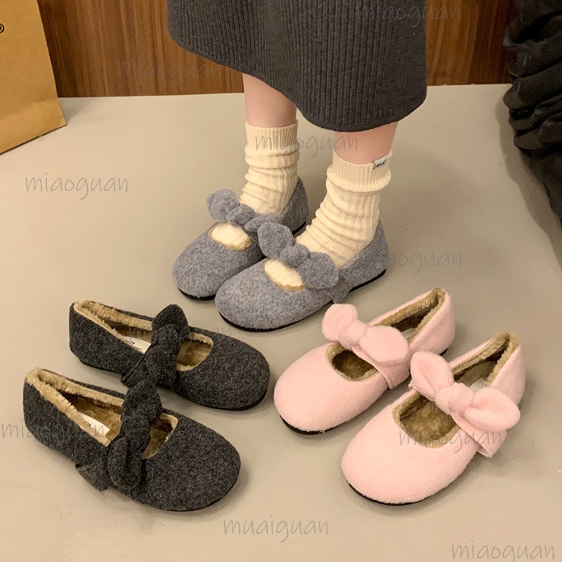 Vintage Fashion Heels - Vintage Plush Flats Bowknot Pumps Women