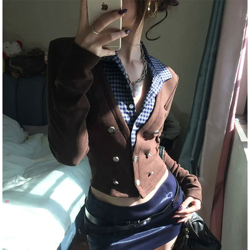 MEXZT Y2K Cropped Knitted Card - Crop Cardigan Vintage ulasan dan harga