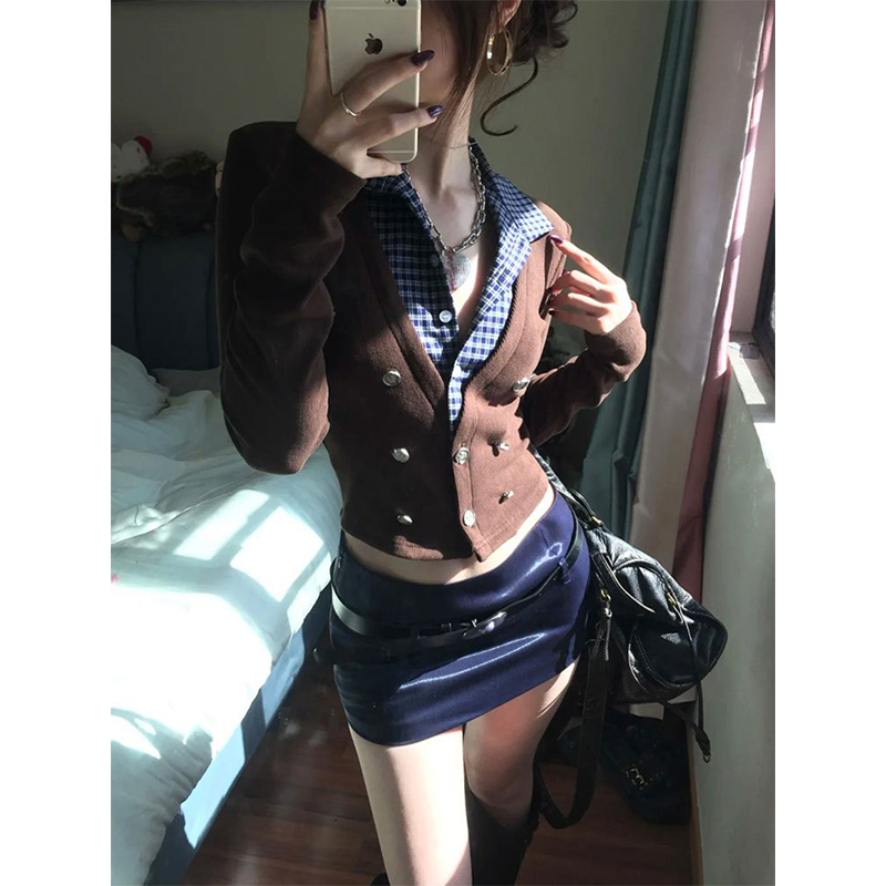 MEXZT Y2K Cropped Knitted Card - Crop Cardigan Vintage ulasan dan harga