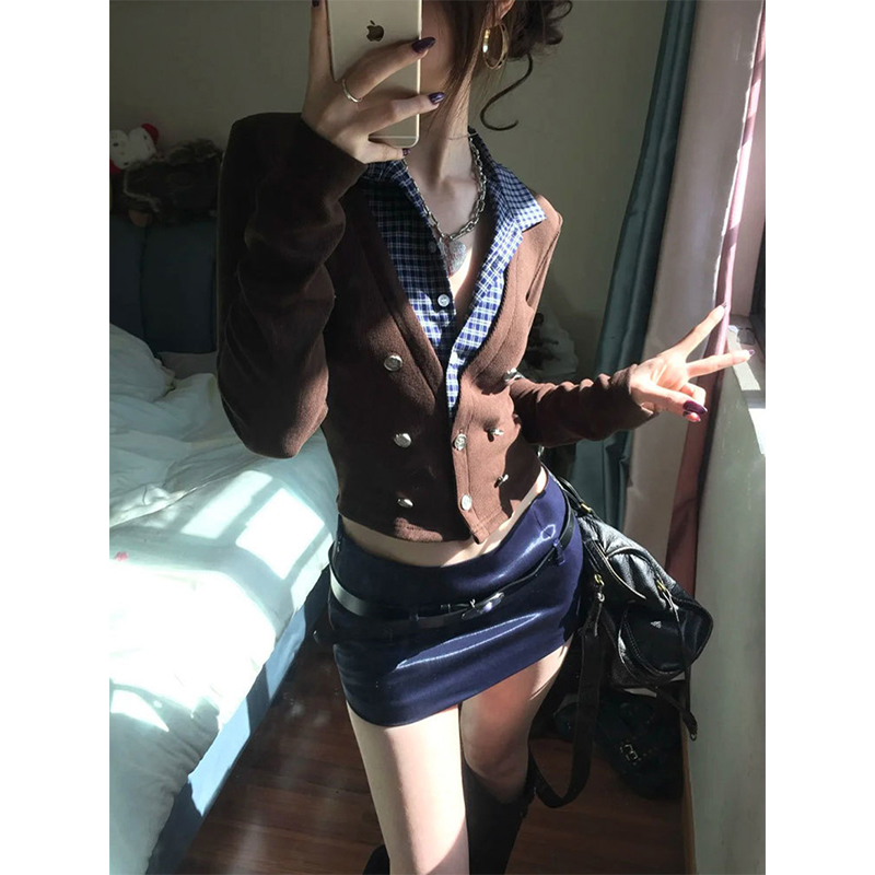 MEXZT Y2K Cropped Knitted Card - Crop Cardigan Vintage ulasan dan harga