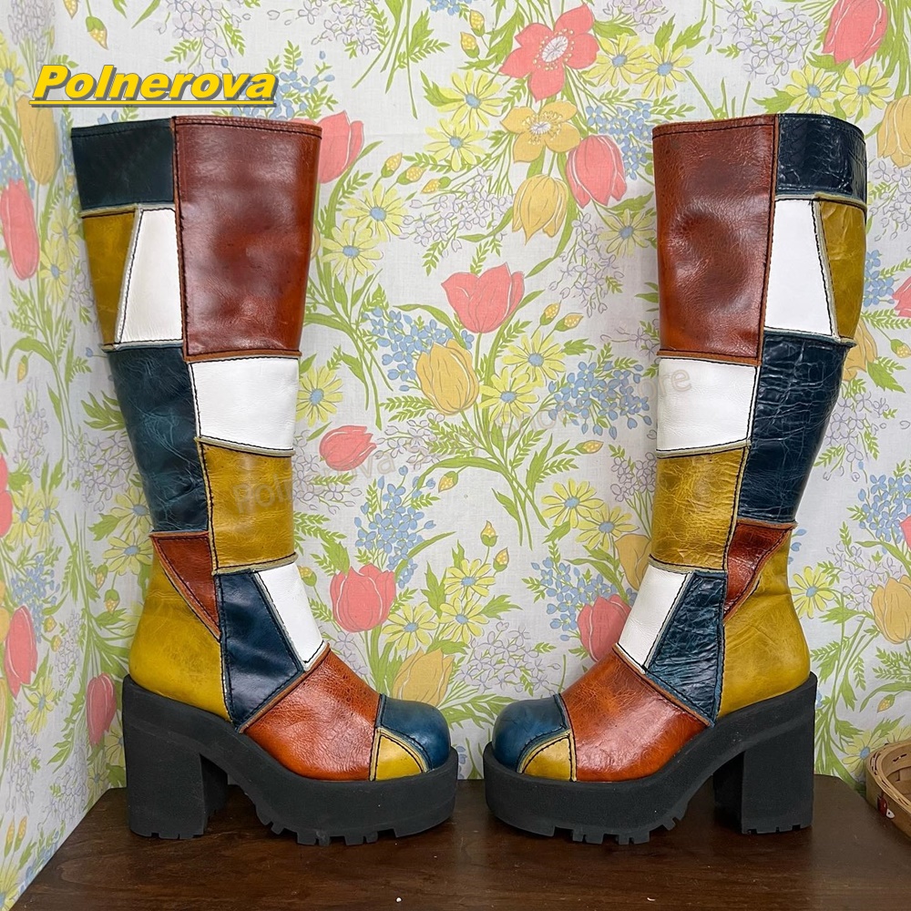 Women Retro Patchwork Leather  - Vintage Fashion Heels ulasan dan harga