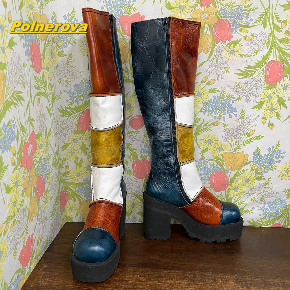 Women Retro Patchwork Leather  - Vintage Fashion Heels ulasan dan harga