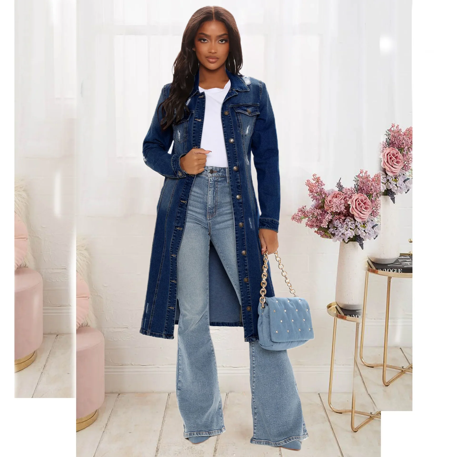 Cotton Denim Coat Women Spring - Patchwork Jean Jacket ulasan dan harga