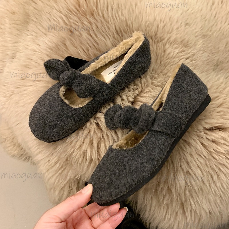 Vintage Plush Flats Bowknot Pu - Vintage Fashion Heels ulasan dan harga