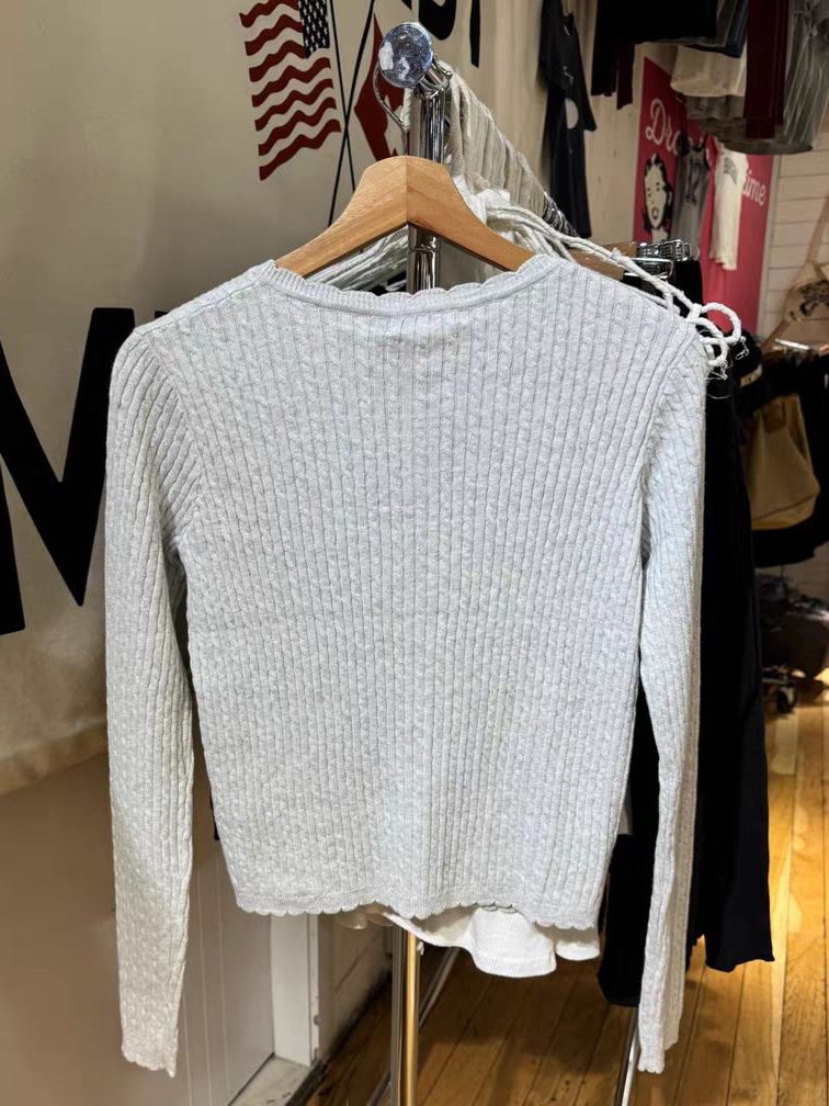 Pockets Twist Flower Knitted S - Crop Cardigan Vintage ulasan dan harga