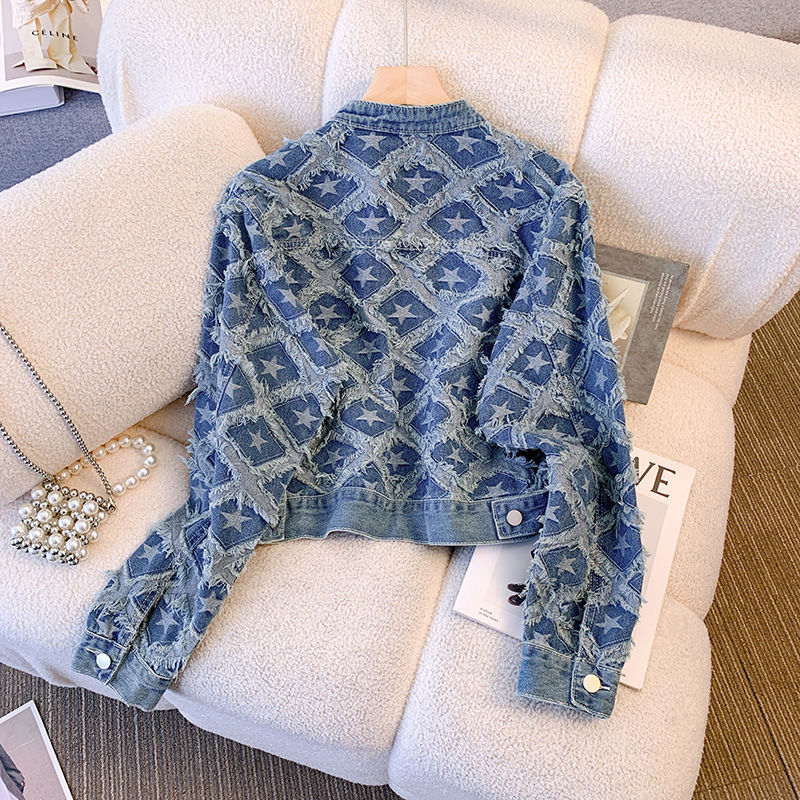 Coat Women Denim Coats Round N - Patchwork Jean Jacket ulasan dan harga