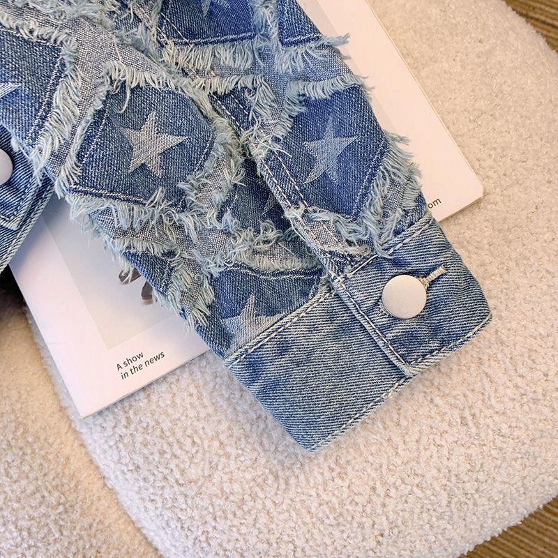 Coat Women Denim Coats Round N - Patchwork Jean Jacket ulasan dan harga