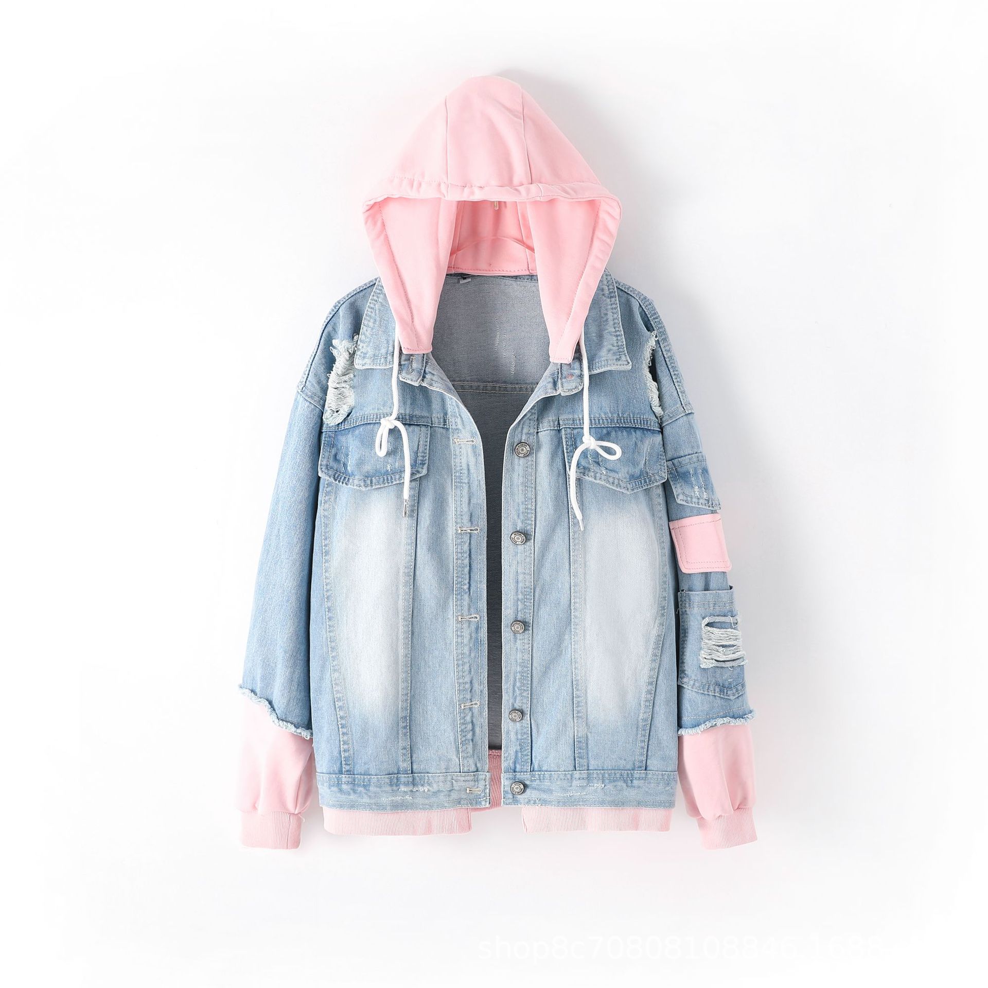 European Style Loose Hooded Pa - Patchwork Jean Jacket ulasan dan harga