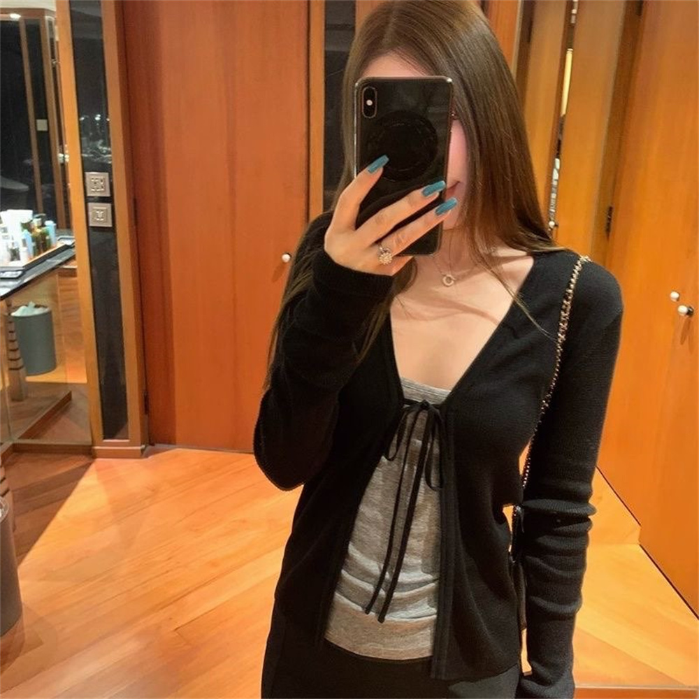 Women's Knitting Thin Long Sle - Crop Cardigan Vintage ulasan dan harga