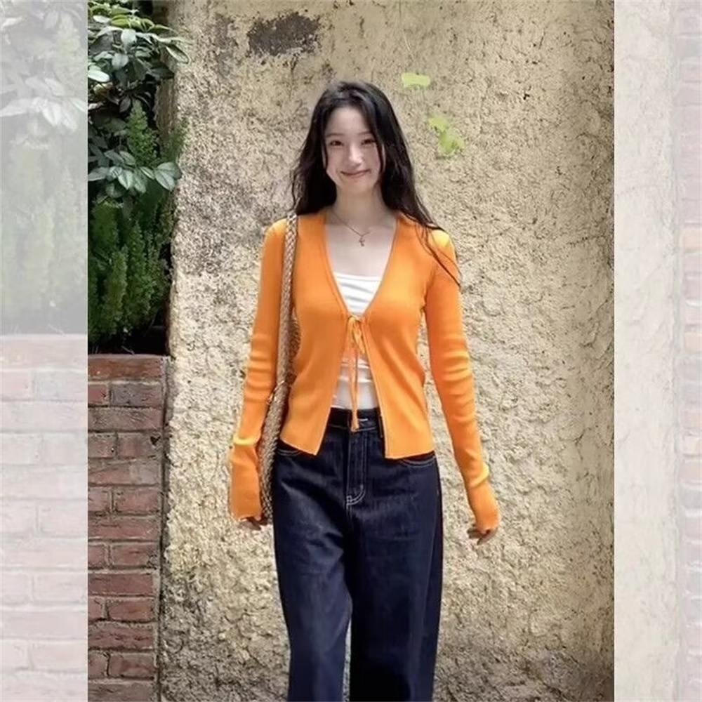 Women's Knitting Thin Long Sle - Crop Cardigan Vintage ulasan dan harga