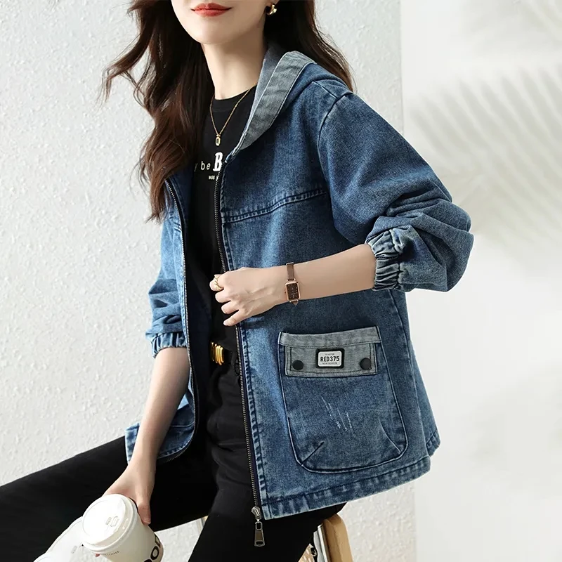 New Splicing Zipper Female Cow - Patchwork Jean Jacket ulasan dan harga