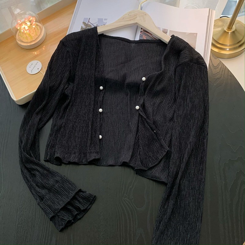 2026 Knitted Thin Sweater Card - Crop Cardigan Vintage ulasan dan harga